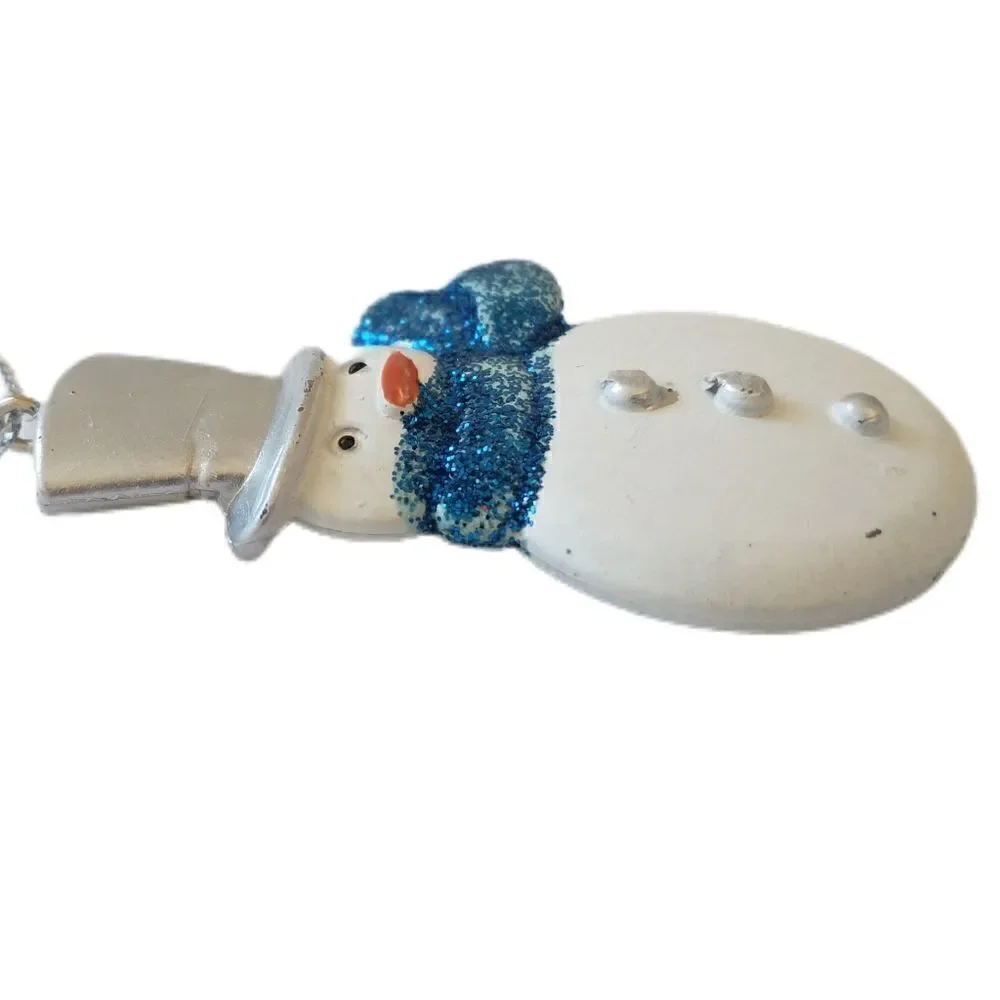 Snowman Ornament Glitter Acrylic Blue White Frosty Winter Snow Whimsical Holiday